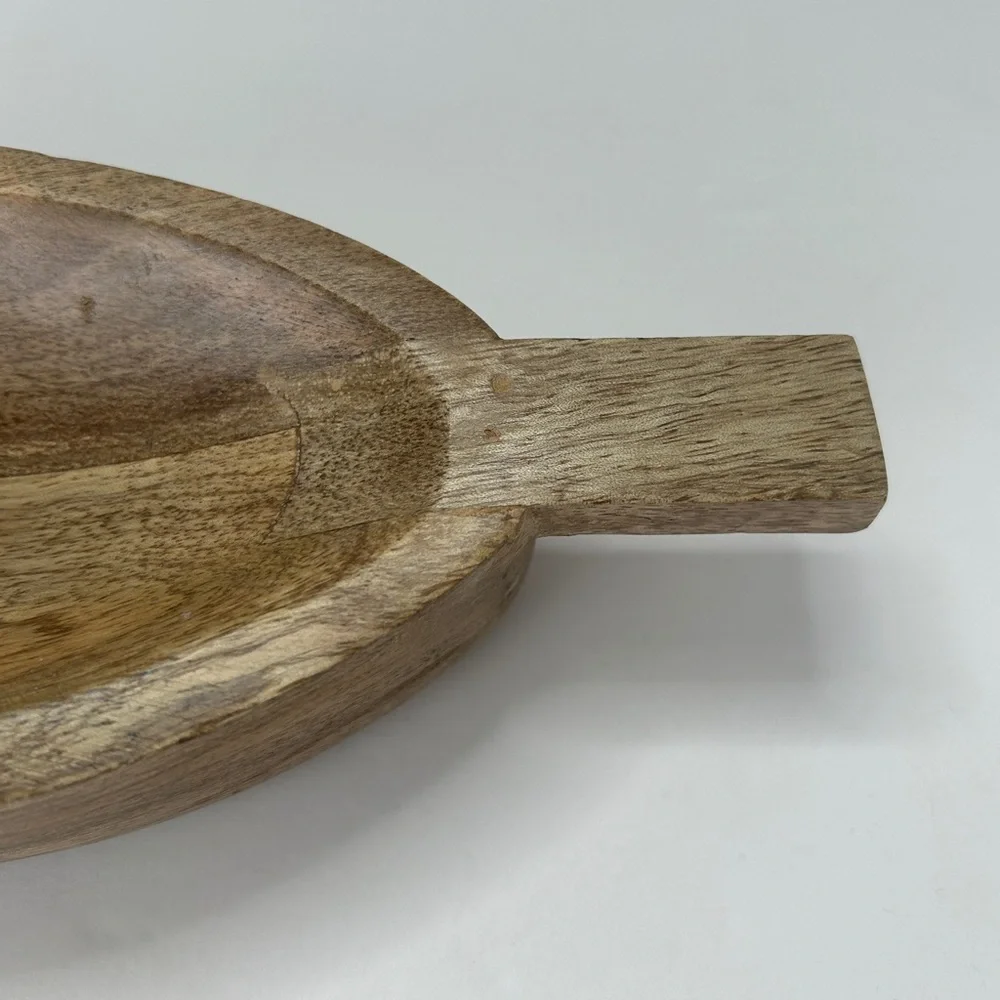 Vintage Pier One Wooden Oval Serving Bowl W/ Handles Nuts Crackers Key Holder